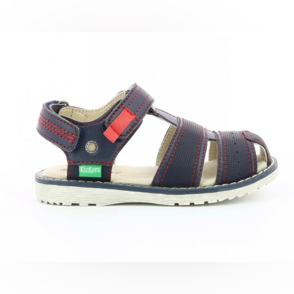 EUC Kickers Little Boys Pepster Navy Red Leather Sandals EU 25, US 8